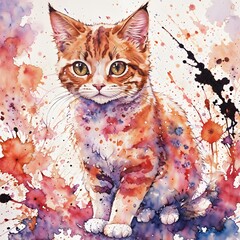 Cute Cat watercolor image 
