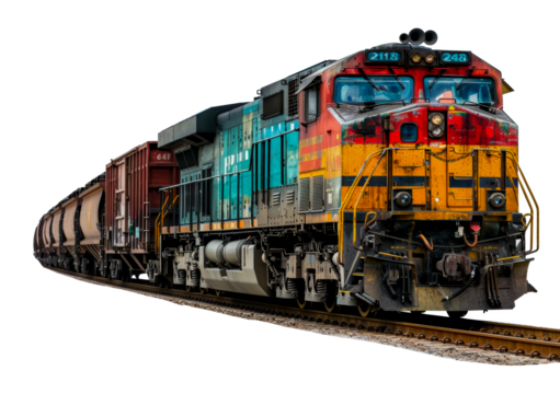 Freight train locomotive, cut out - stock png.