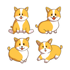 cute doodle corgi dog illustration on white background