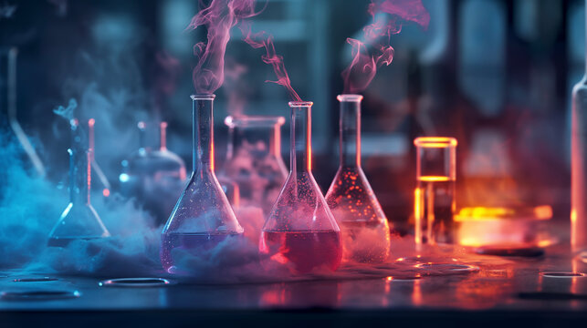 Several stemware filled with purple fluid emitting smoke, creating a mesmerizing display. A unique addition to any entertainment or performing arts setting