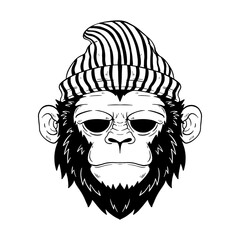 monkey head hand drawing, best for t shirt design