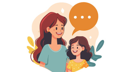 Woman with daughter and speech bubble avatar characte