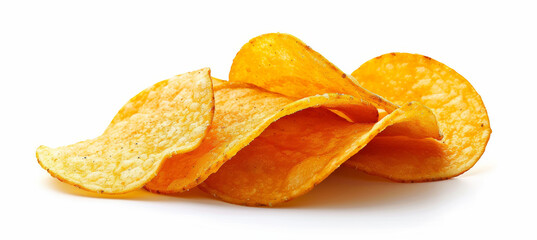 Crunchy Potato Chips Isolated on White