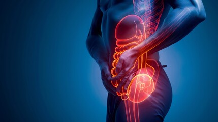  Intense Kidney Stone Pain: Person Clutching Lower Back, Outlined in Red, for health-related blogs, for medical website content