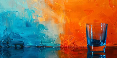 The background is completely mix Blue and Orange with no texture and the glass is in the right hand side