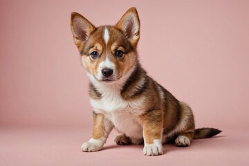 Norwegian Lundehund puppy looking at camera, copy space. Studio shot.