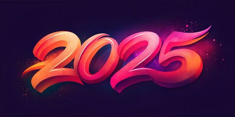 year of 2025 with stylish caligrapic design on orange dark violet color,