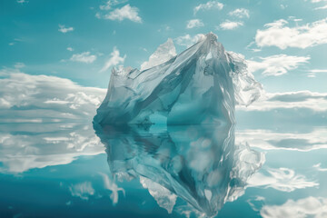 An environmental concept image depicting plastic waste floating on the sea surface, forming an iceberg-like structure.

 - obrazy, fototapety, plakaty