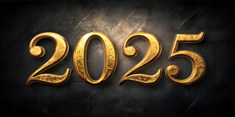 2025 new year calligraphic text with golder effect on dark background .	