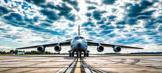 Large jetliner sitting on top of airport tarmac under cloudy sky. Generative AI