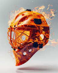 Ice hockey goalie mask 3D generated, ad mockup isolated on a white and gray background.