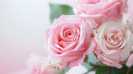 Fototapeta premium Blooming Pink Rose Flower Botanical Composition with Vibrant Green Leaves on White Background