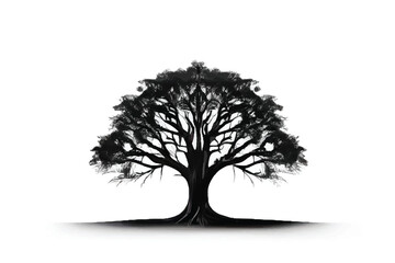 Tree silhouette isolated on white background. Black tree silhouette. Tree icon. 