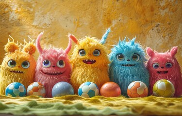 Vibrant and adorable little monsters, featuring large expressive eyes and unique facial expressions