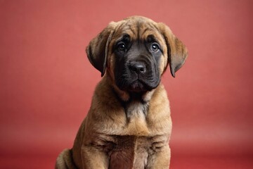 Obraz premium Spanish Mastiff puppy looking at camera, copy space. Studio shot.