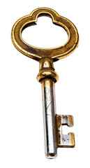 Vintage ornate gold key, cut out - stock png.