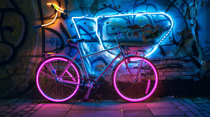 A bicycle with neon lighting, Generative AI