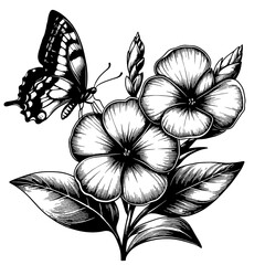 beautiful vinca flower and butterfly template logo design art