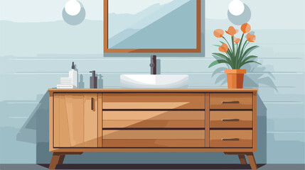 Wooden cabinet with sink bowl bath accessories