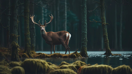 Wild Tranquility: A Minimalist Cinematic Journey into the Enigmatic World of a Deer in the Woods"