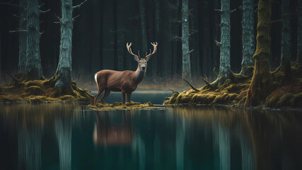 Wild Tranquility: A Minimalist Cinematic Journey into the Enigmatic World of a Deer in the Woods"