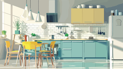 Interior of modern kitchen with stylish furniture Vector