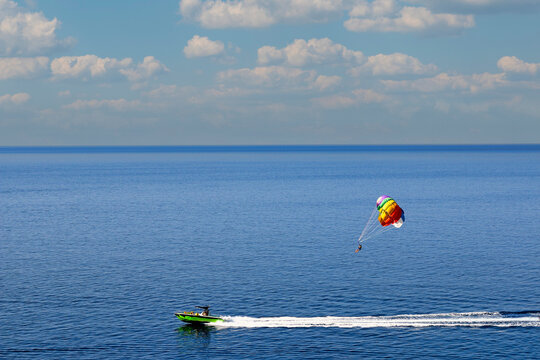 Parasailing Valtos beach Parga Greece summertime