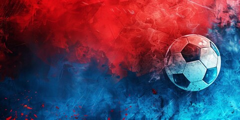 Fototapeta premium The background is completely mix Blue and Red with no texture and the Football is in the right hand side