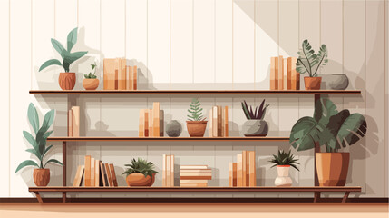 Interior of modern room with shelf unit and houseplant