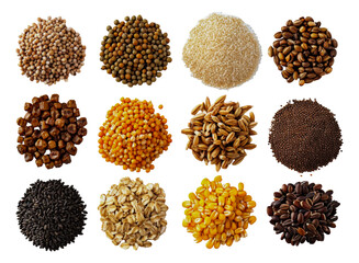 Assortment of whole and processed grains, cut out - stock png.