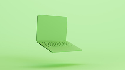 Green mint laptop notebook computer network keyboard mobile data background right view 3d illustration render digital
