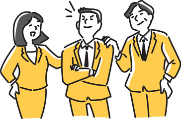 仲間に応援される男性社員