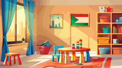Interior of stylish childrens room with table and UAE