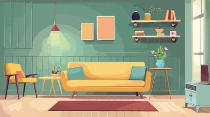 Interior of stylish living room with cozy sofa Vector