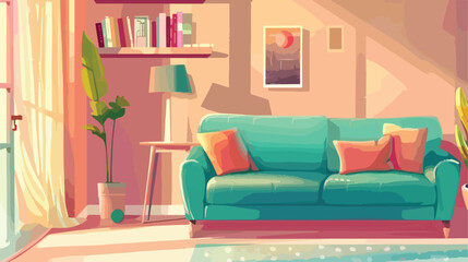 Interior of stylish living room with cozy sofa Vector
