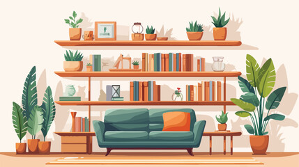 Interior of stylish living room with houseplants sofa