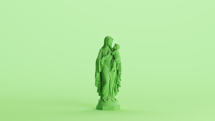 Green mint Mary baby Jesus saint statue traditional catholic background front view 3d illustration render digital rendering