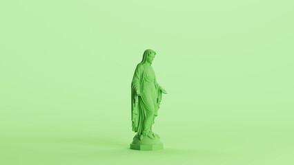 Green mint virgin Mary saint statue traditional catholic sculpture background right view 3d illustration render digital rendering