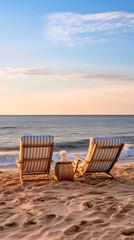 Fototapeta na wymiar Seaside Relaxation, Soft light, Leading lines, Tranquility, Lounge chair