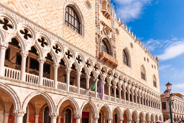 Facade of the Doge's Palace on Saint Mark's Square in Venice in Veneto, Italy