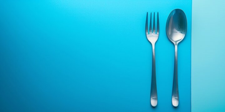The background is completely mix Blue and Silver with no texture and the Spoon and Fork is in the right hand side