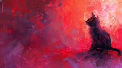 The background is completely mix Red and Purple with no texture and the baby cat sit donw in the right hand corner