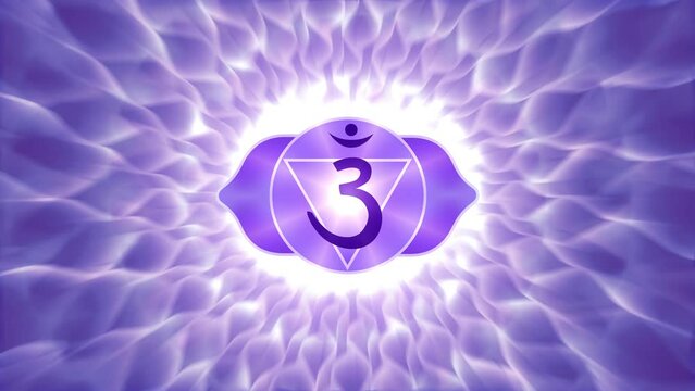 Third Eye Chakra Ajna on Purple Flow Energy Animated Spiral Loop Background