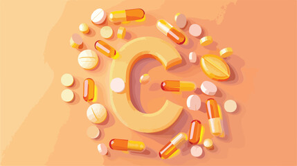 Letter C and vitamin pills on color background Vector