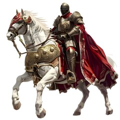 Horse knight in fantasy land isolated on white