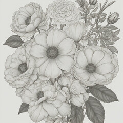 Flowers for a colouring book, can be printed to be painted, wallpaper background or graphic resource