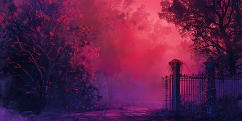The background is completely mix red and Purple with no texture and the Fencing is in the right hand side