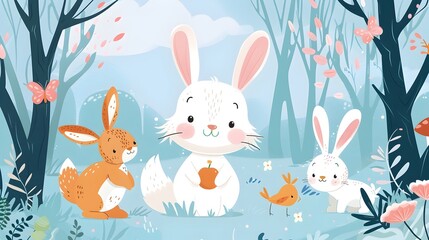 Cute and Comforting Forest Scene with Adorable Rabbit Character on Product Packaging for Babies