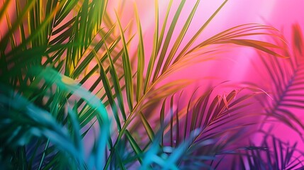 Vibrant Tropical Palm Leaves in Mesmerizing Holographic Gradient Colors - Surreal Concept Art