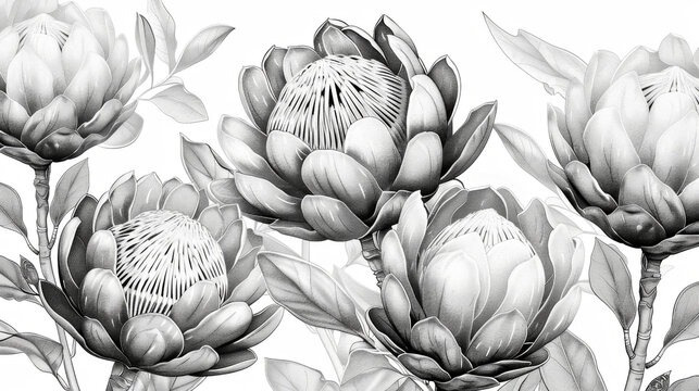 Monochromatic Floral Artwork with Prothea Flowers